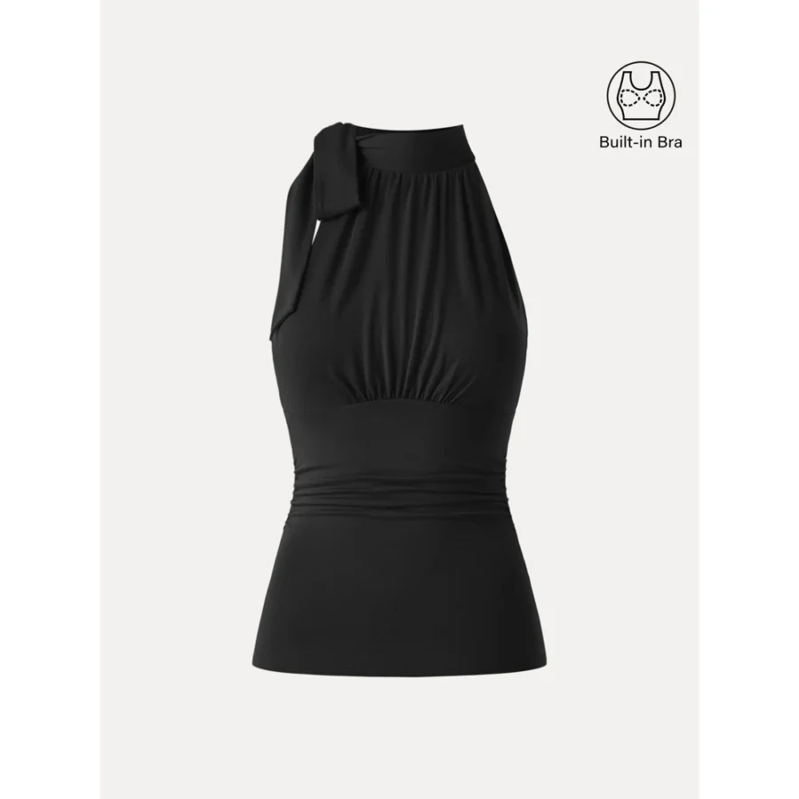 Side Ruched High Tie Neck New Airy Bra Tank – OGL