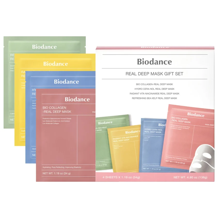 Real Deep Mask Gift Set – 4 Masks for Pore Care, Hydration, Calming and Dark Spot Treatment – Biodance