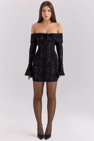 Kerina Wang - Sadie Off The Shoulder Lace Mini Dress - House of CB