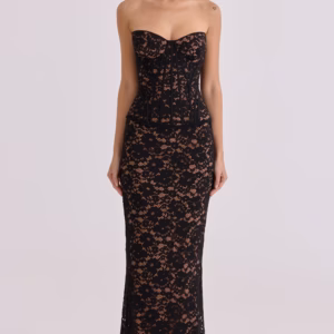 Kerina Wang - Solaine Lace-up Strapless Lace Corset Gown - House of CB