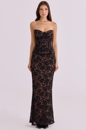Kerina Wang - Solaine Lace-up Strapless Lace Corset Gown - House of CB