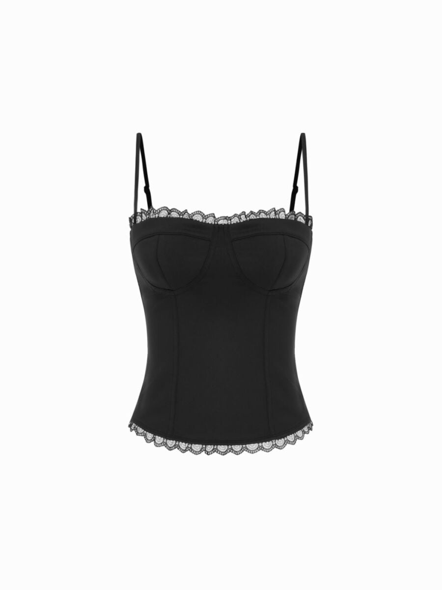 Sweetheart Neck Lace Trim Slim Corset Cami Top – Cider