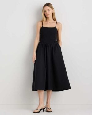 Kerina Wang - 100% Organic Cotton Poplin Drop Waist Midi Dress - Quince