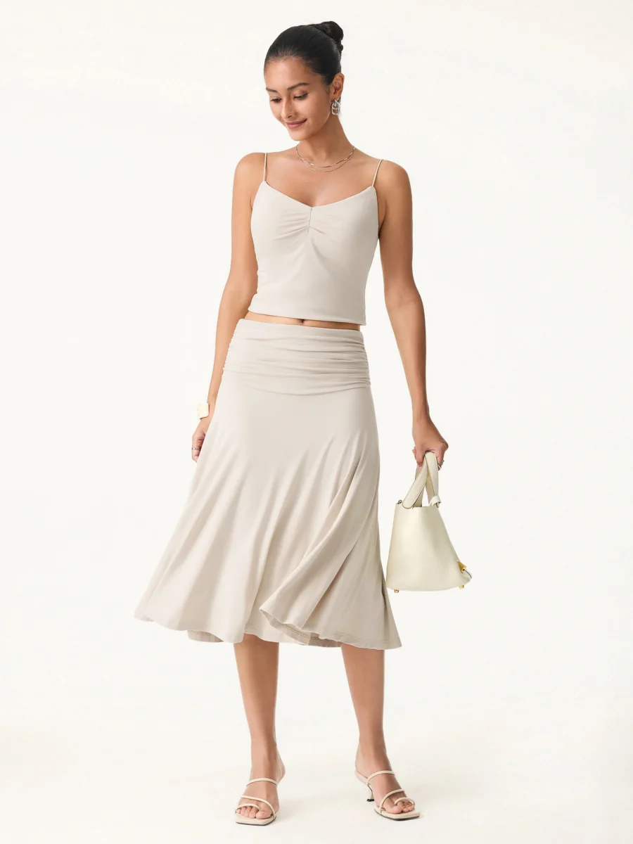 Flowy Side Ruched A-line Midi Skirt – OGL