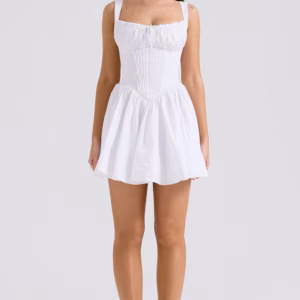 Kerina Wang - Natassia Corset Cotton Blend Cocktail Minidress in White - House of CB