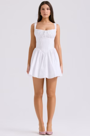 Kerina Wang - Natassia Corset Cotton Blend Cocktail Minidress in White - House of CB