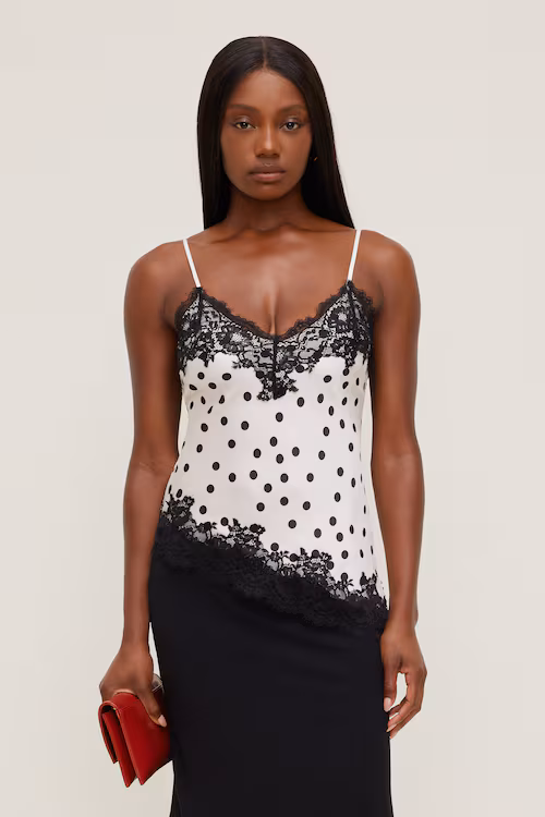 Cassie Asymmetric Lace Satin Cami – Dynamite