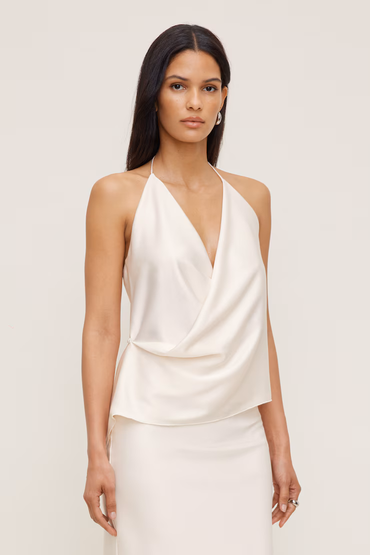 Satin Wrap Halter Top – Dynamite