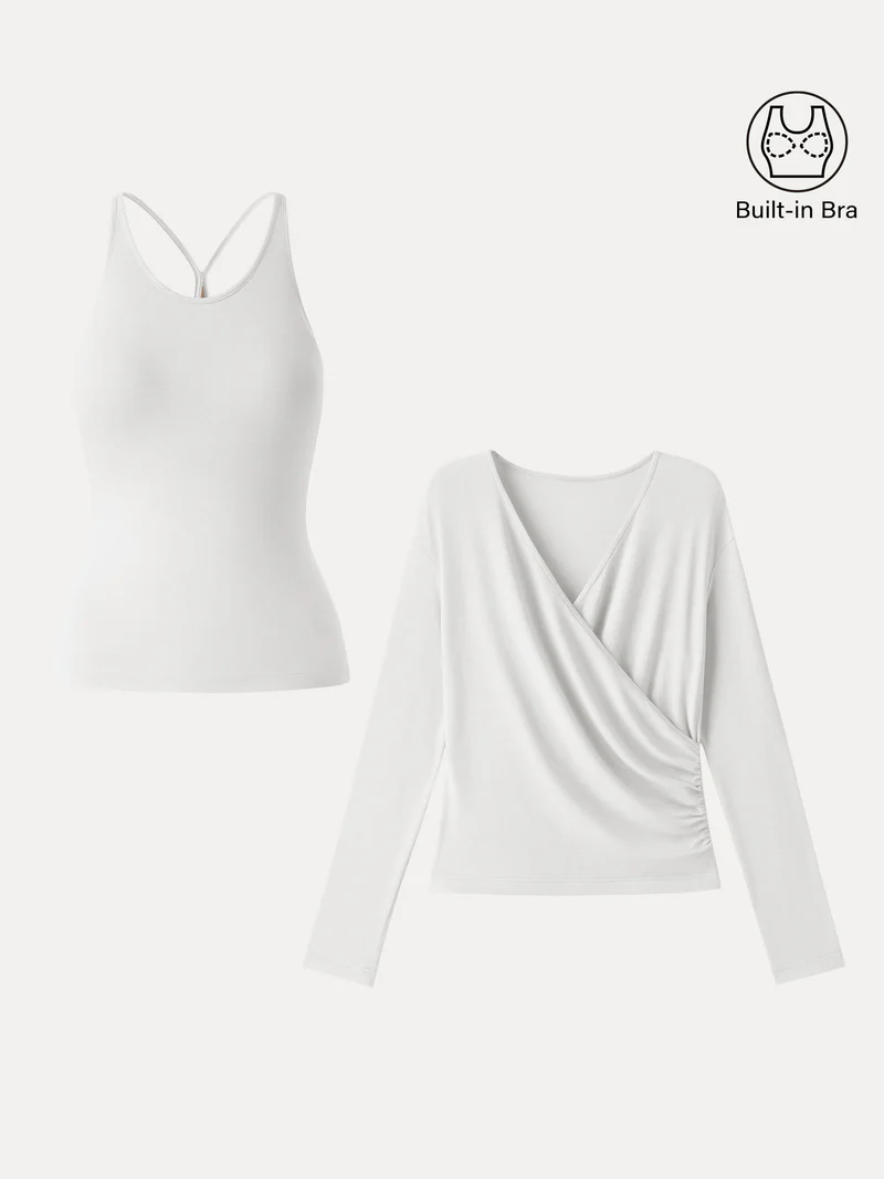 Two-Piece Set Cami with Surplice Ruched Top