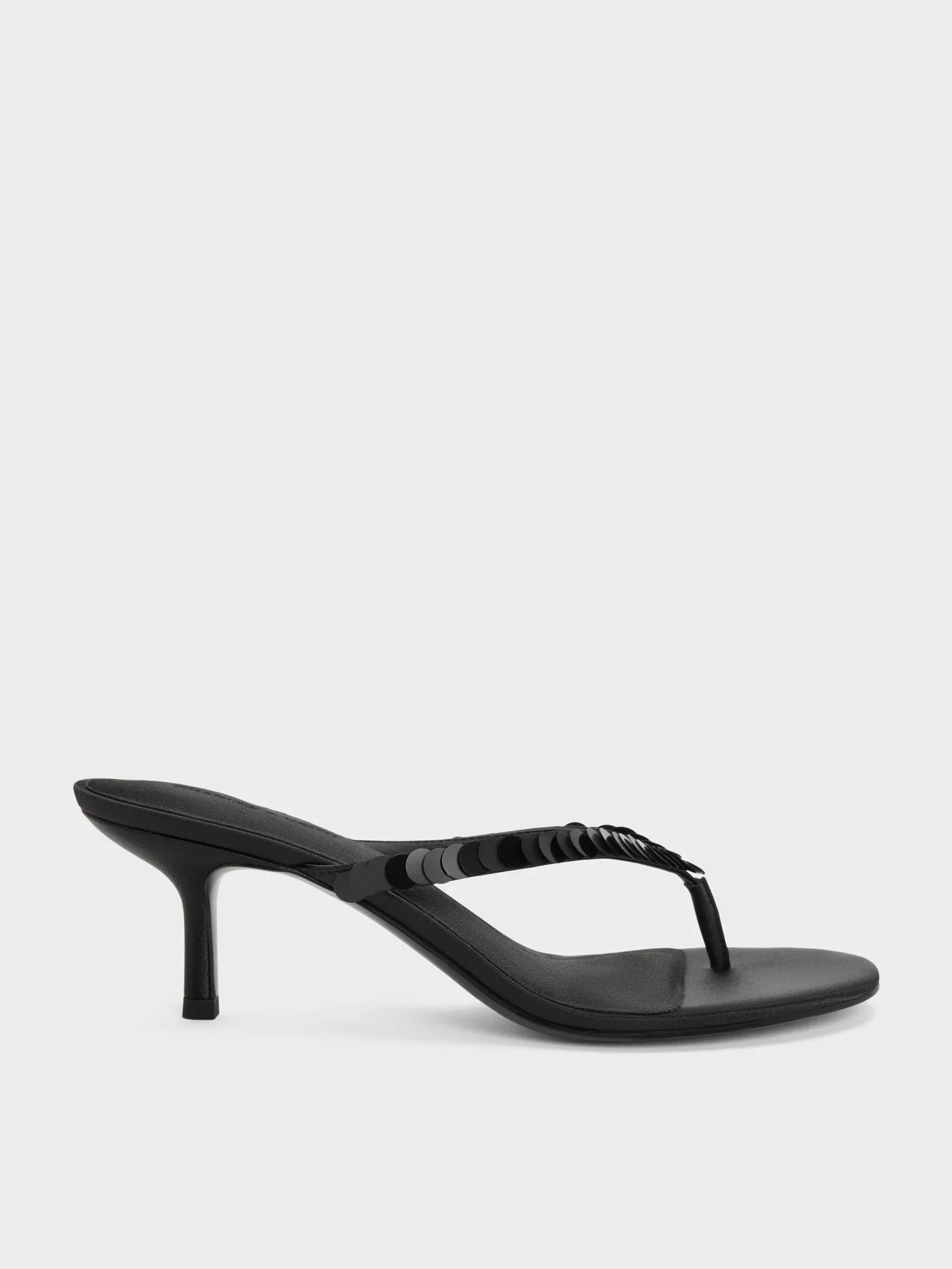 Briella Sequinned Heeled Thong Sandals – Black