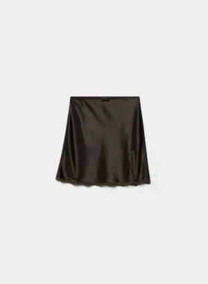 Felicity Satin Skirt – Aritzia – Cacao Nib Brown / Black Lace Skirt