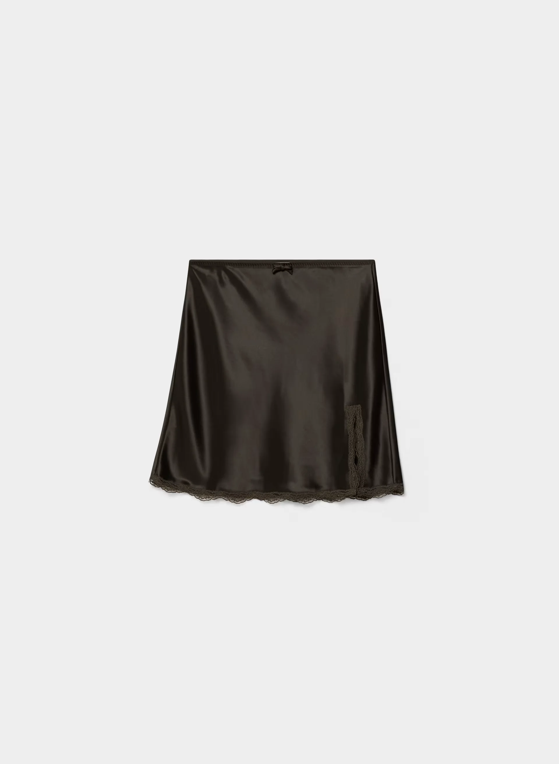 Kerina Wang - Felicity Satin Skirt - Aritzia - Cacao Nib Brown / Black Lace Skirt