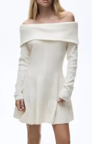 Rib-Knit Off-the-Shoulder Dress – H&M – cream (xxs)