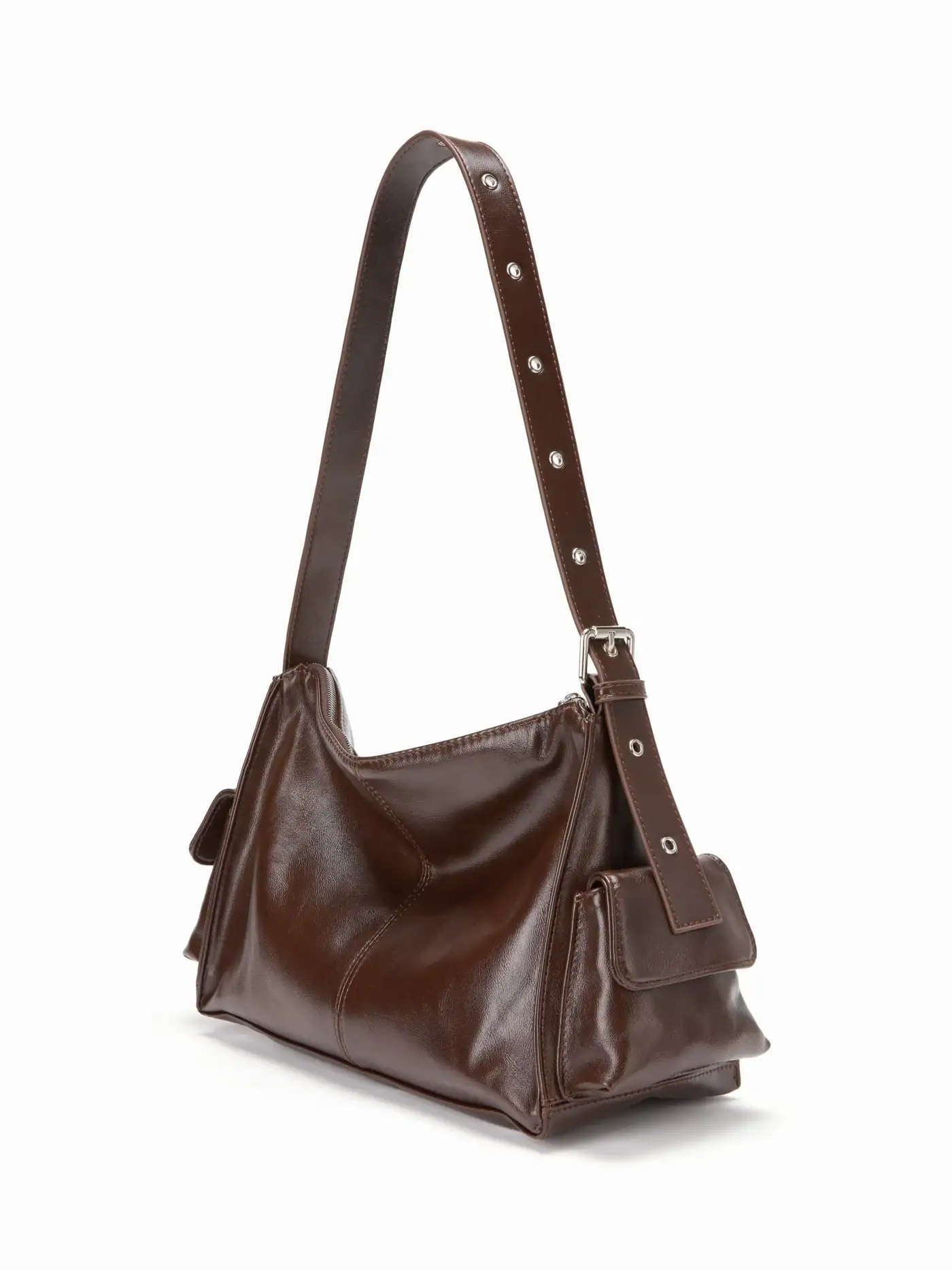 Double Pocket Faux Leather Shoulder Bag – Cider – Coffee