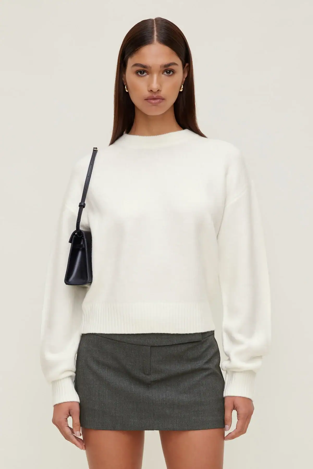 Shrunken Crewneck Sweater - Dynamite - Snow White