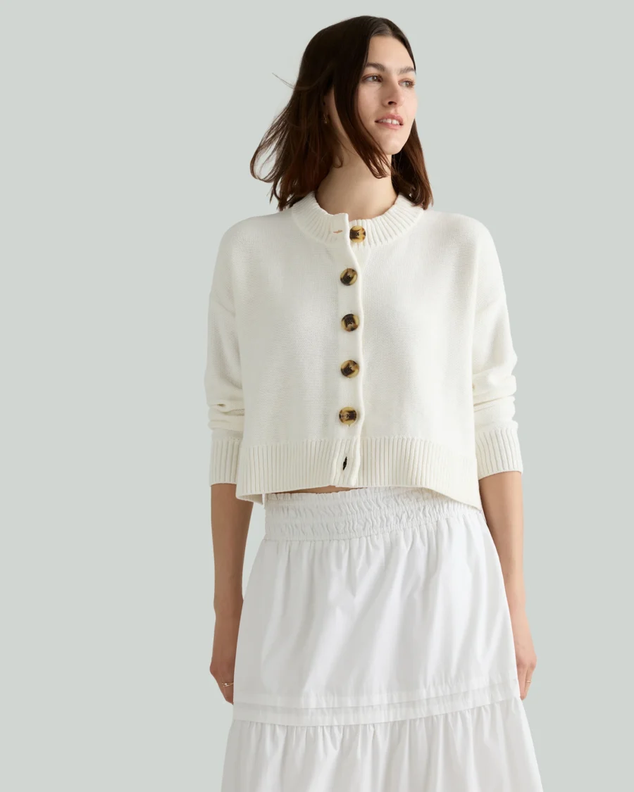 100% Organic Cotton Cropped Cardigan in Ivory – Quince