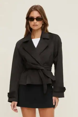 Remi Short Faux Suede Trench Coat – Dynamite – Chocolate Torte Brown
