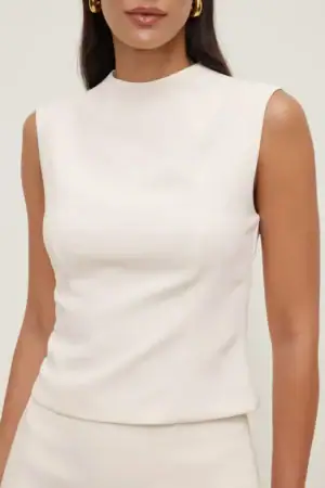 Mock Neck Top – Dynamite – Sea Salt Cream