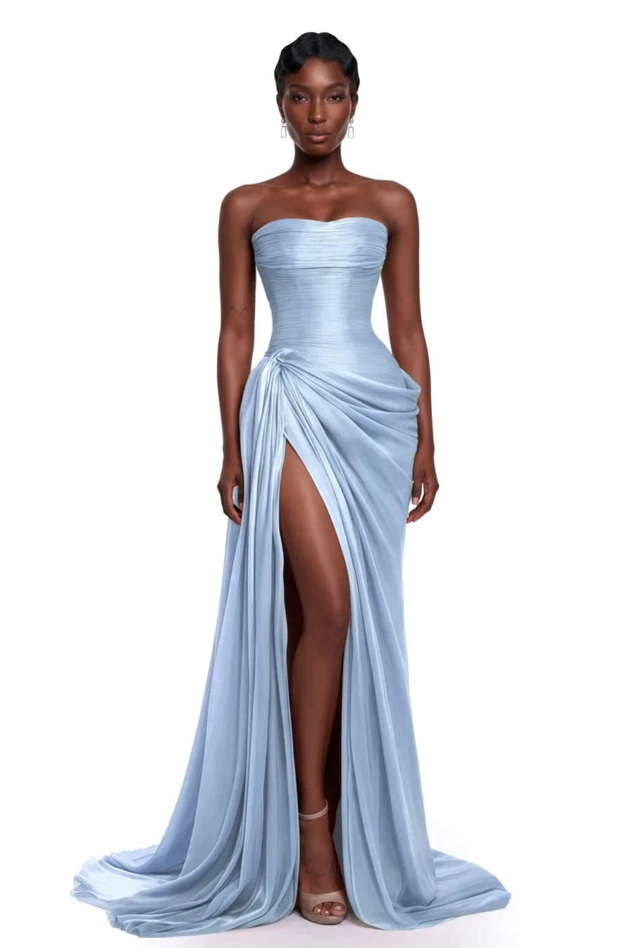 Kerina Wang - Querubina Blue Asymmetrical Ruched Maxi Dress - Miss Rosier