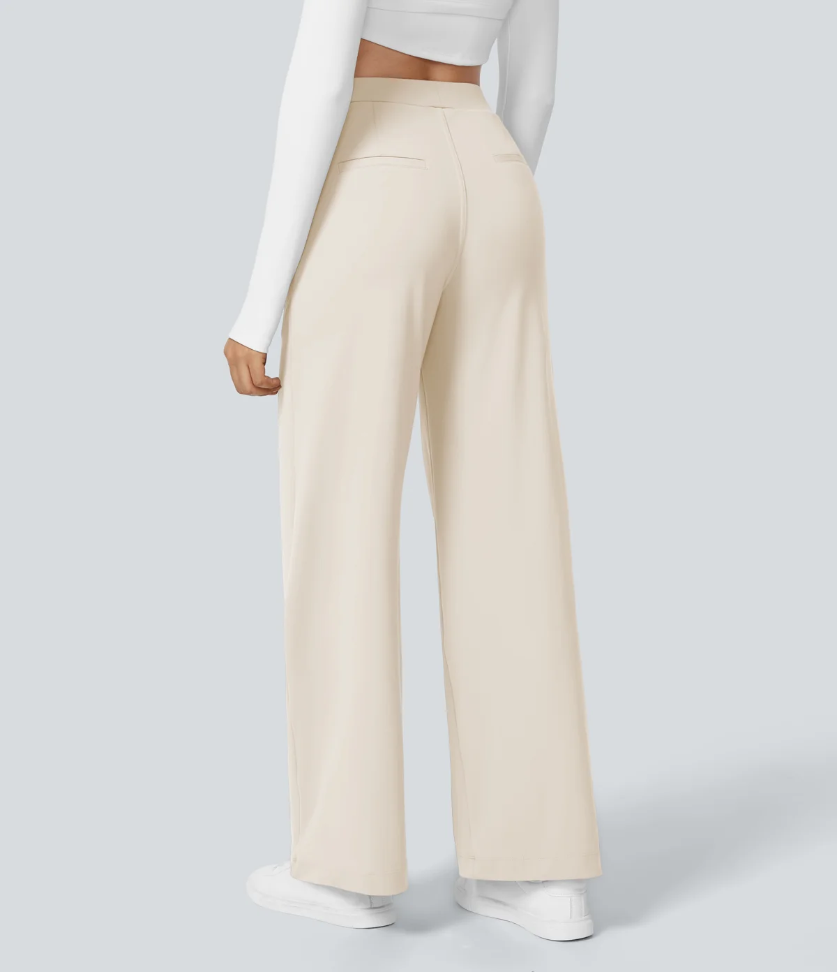 Kerina Wang - Halara Flex™ DayStretch High Waisted Pocket Straight Leg Work Pants - Halara - Egg Cream White