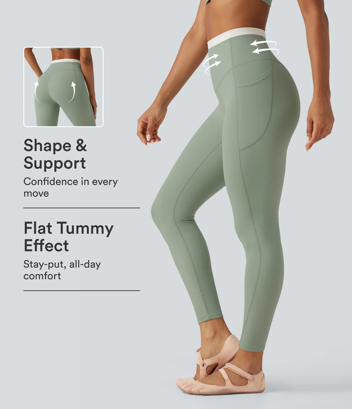 Kerina Wang - Halara UltraSculpt™ High Waisted Tummy Control Color Block Skinny Yoga Leggings with Pockets - Halara - Iceberg Green
