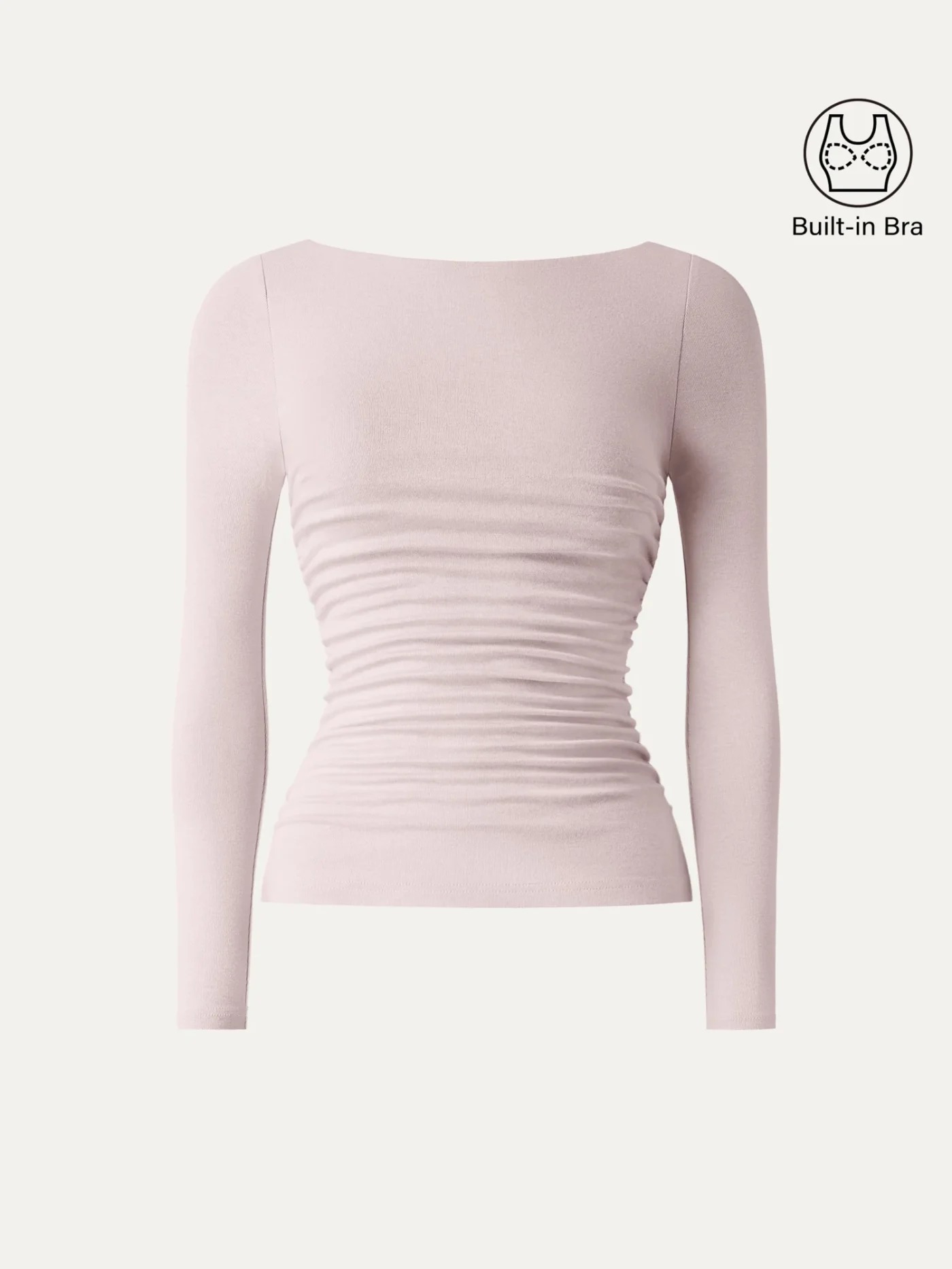 LiteWarm Boatneck Ruched Built-In Bra Top – OGL – Powder Pink